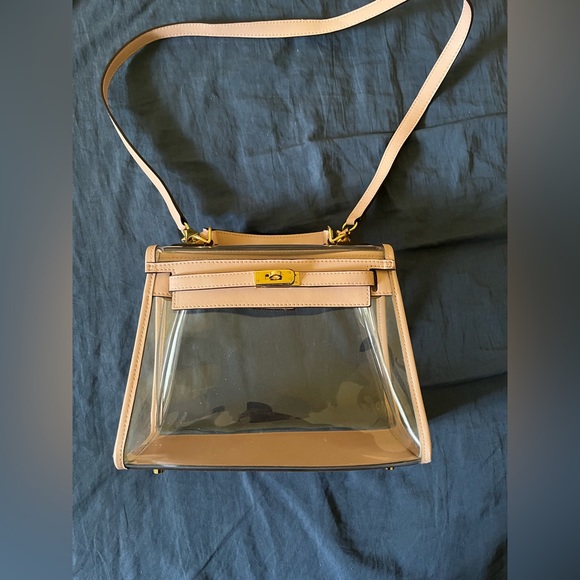 Clear bag with baby pink detailing; unsure of the brand-looks like a Kelly bag - Picture 1 of 5